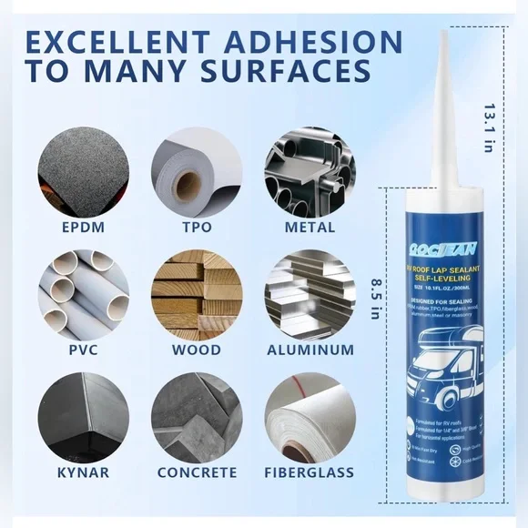 RV Roof Sealant Self-Leveling Lap Sealant White, Camper Caulk for RV Roof Repair - Picture 2 of 5